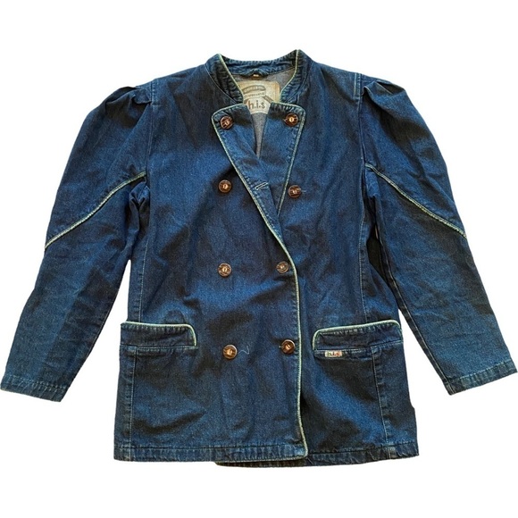 Vintage Denim Puff Sleeve Blazer 1970s - Picture 1 of 5